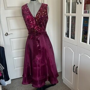 Elegant Sequin V-Neck Dress in Deep Pink